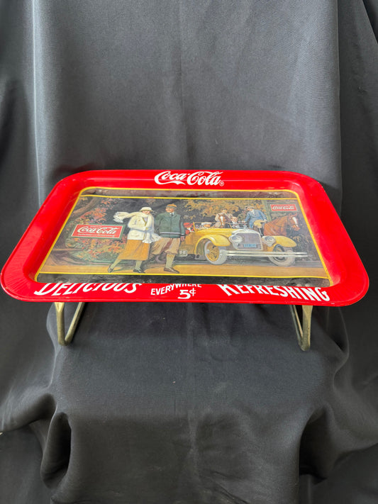 1987 Coca-Cola Metal Serving Tray — "Touring Car" Reproduction of 1924 Original