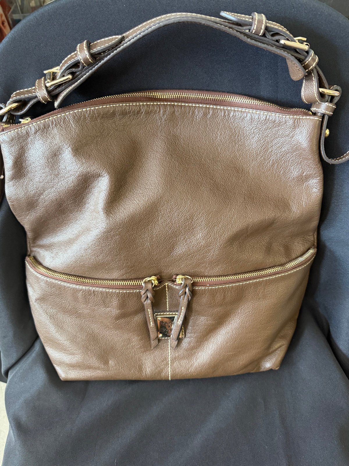 Dooney & Bourke Dillen Pocket Sac Hobo Bag Brown Pebbled Leather
