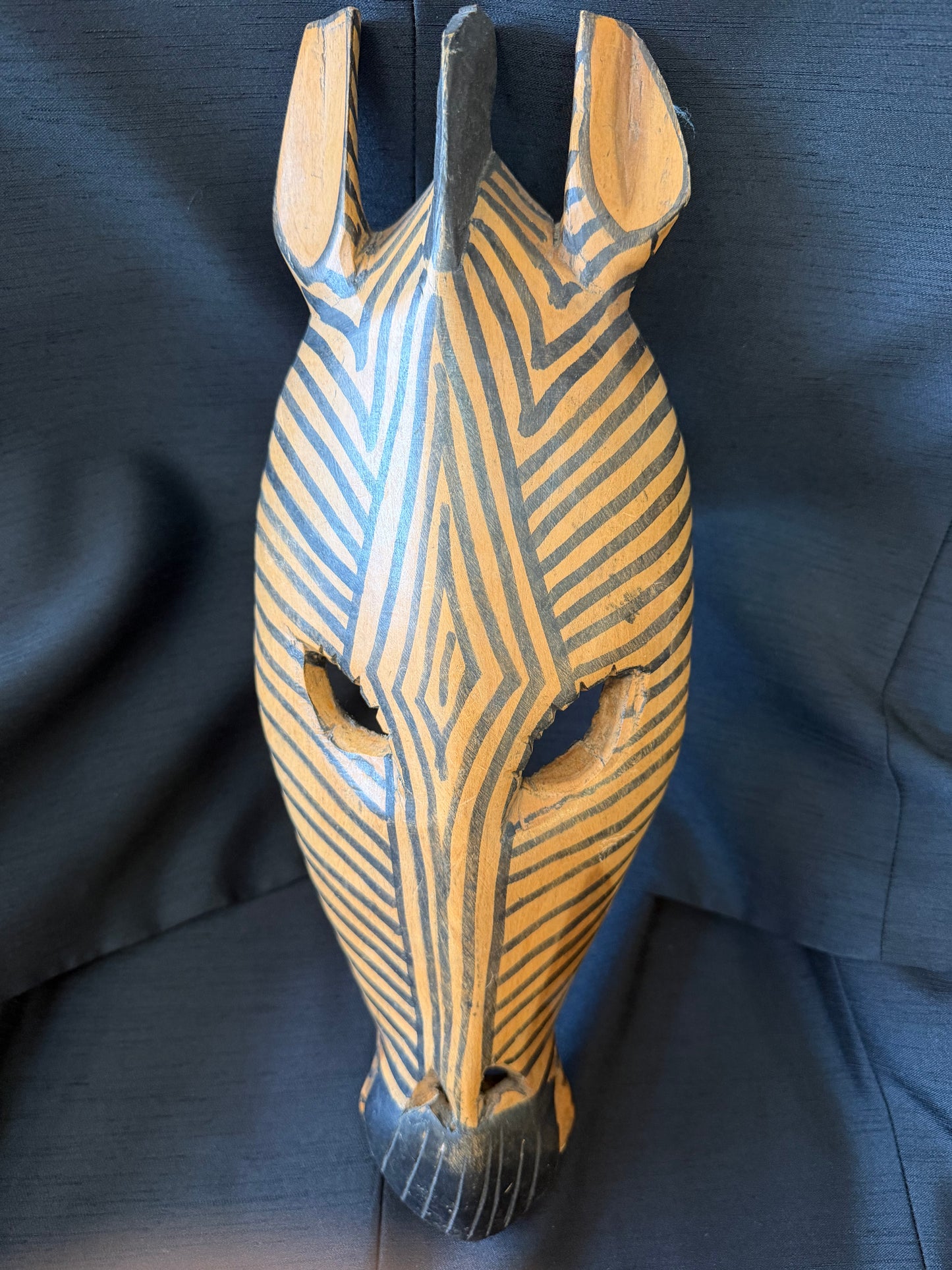 Vintage Hand Carved Wooden Zebra Mask — Wall Hanging Set of 2