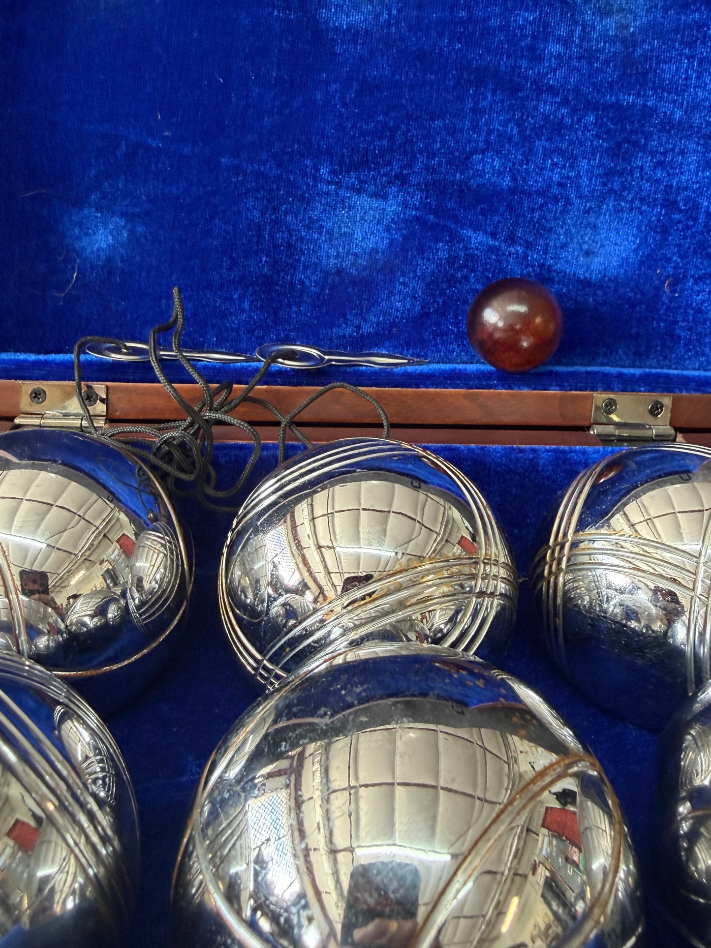Vintage Pier One Pétanque Set — 6 Chrome Ball Set & Wooden Box