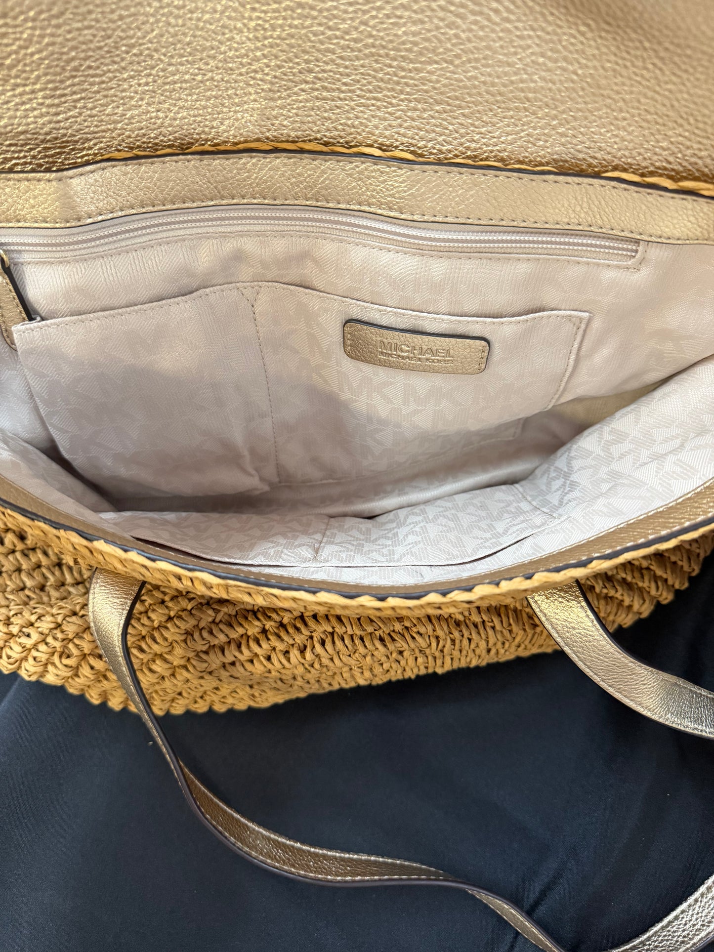 Michael Kors Naomi Large Tote — Woven Straw with Leather Straps