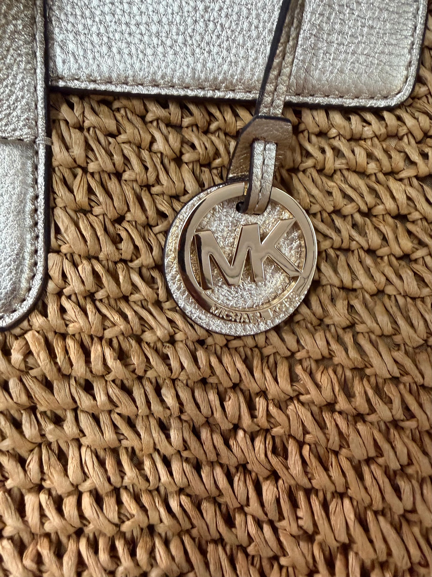 Michael Kors Naomi Large Tote — Woven Straw with Leather Straps