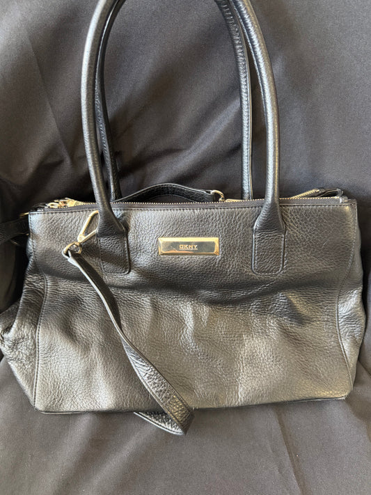 DKNY — Soft Black Leather Satchel, Double Zipper