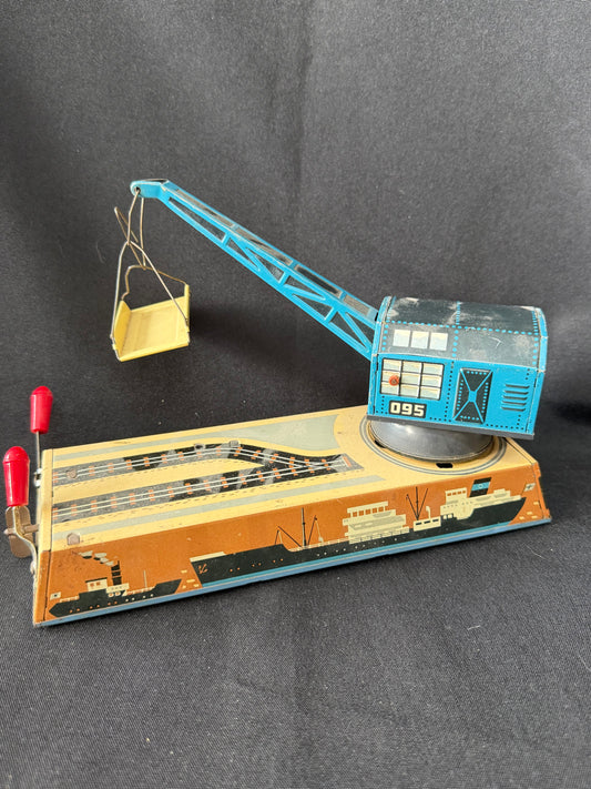 Automatic Dock Yard Crane Wind-Up Tin Litho Toy  —1950s Hans Biller West Germany