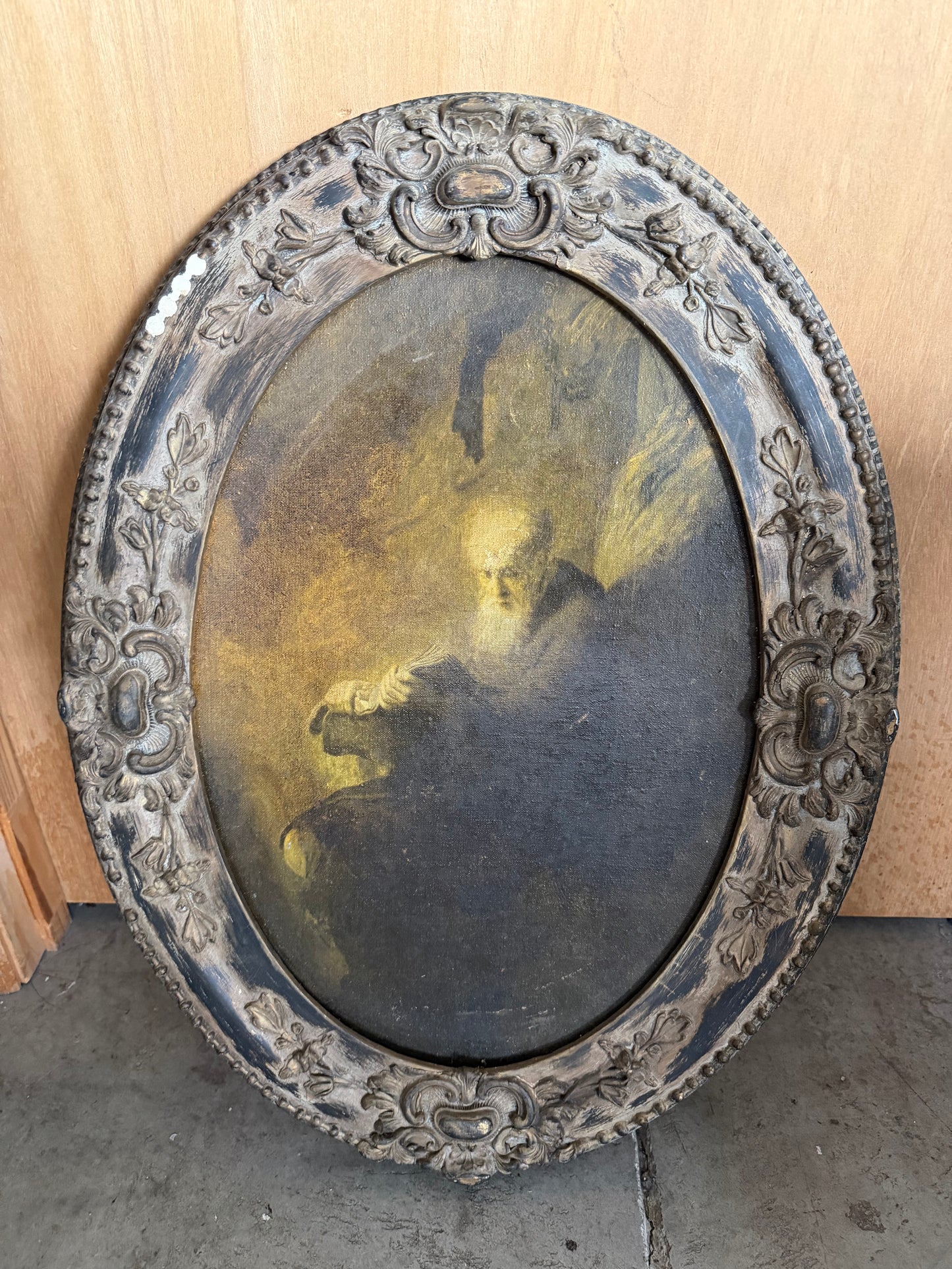Philosopher Reading — Vintage Rembrandt Reproduction in Wooden Frame (~18" x 25")
