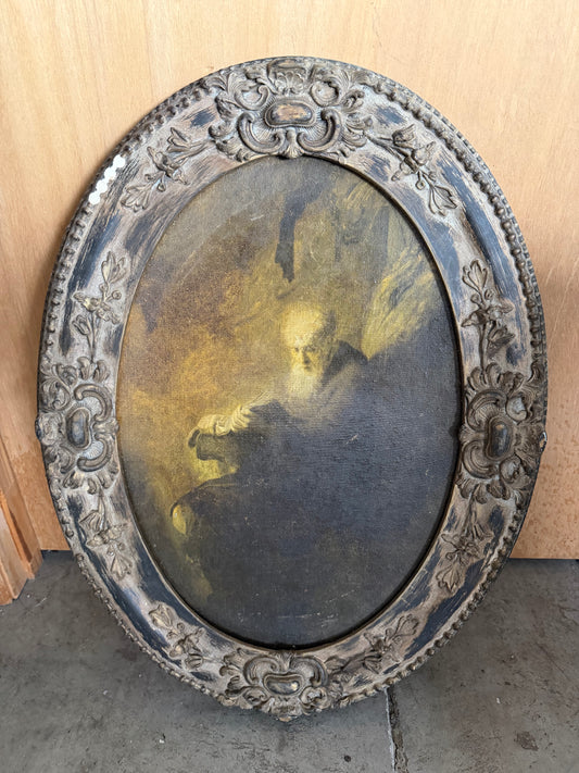 Philosopher Reading — Vintage Rembrandt Reproduction in Wooden Frame (~18" x 25")