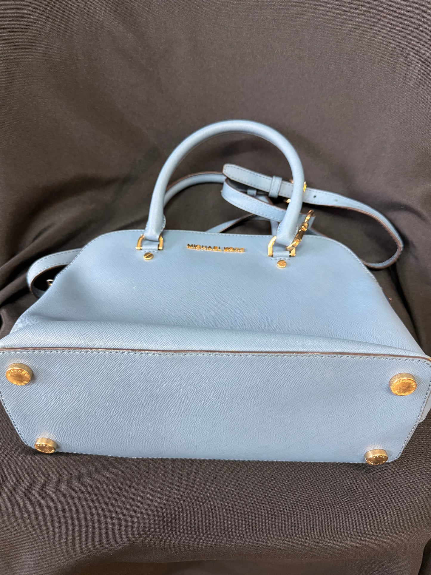 Michael Kors Cindy Large Dome Leather Satchel – Pale Blue