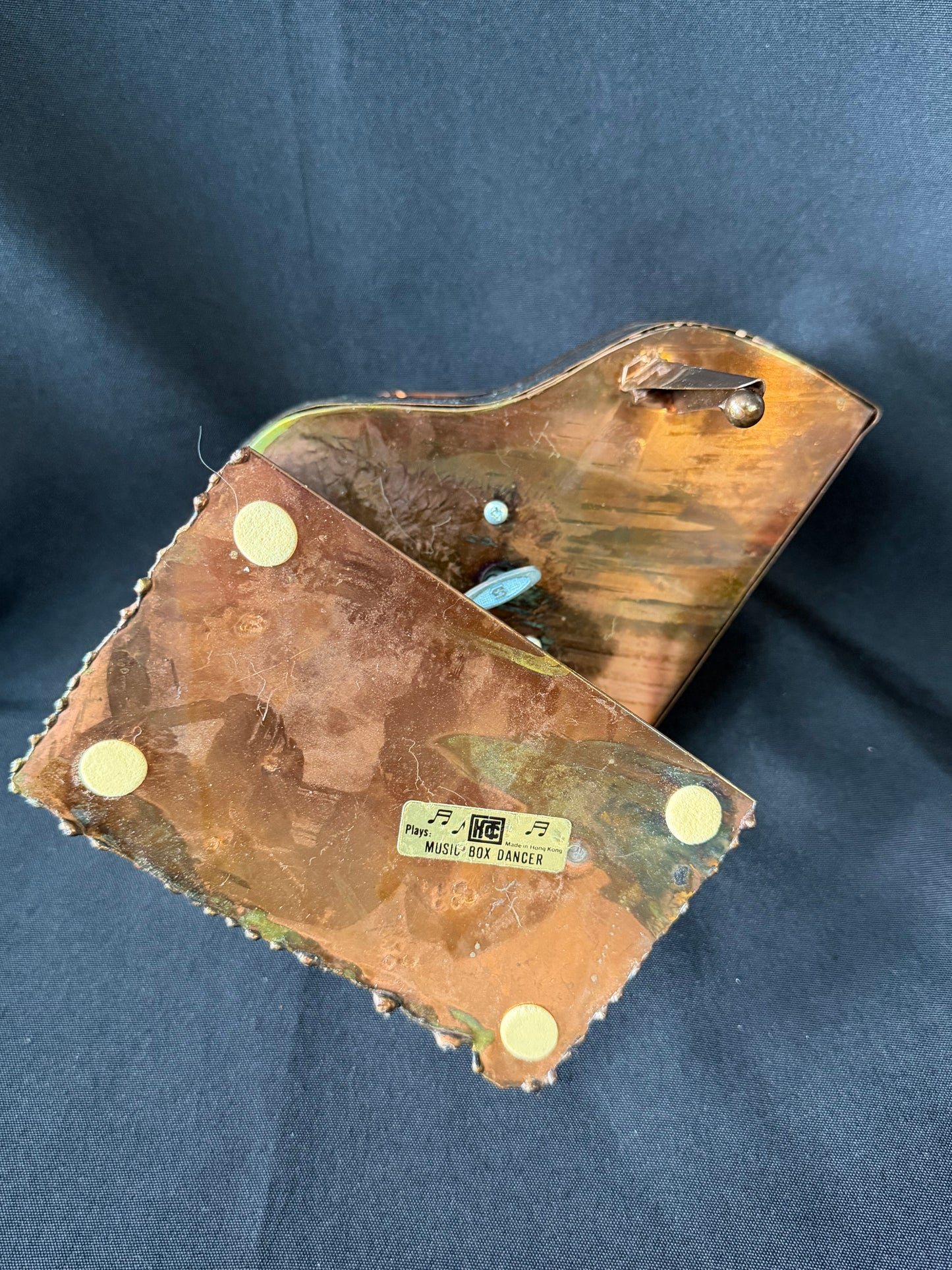 Vintage Copper Art Metal Music Box — Man Playing Grand Piano (Working)