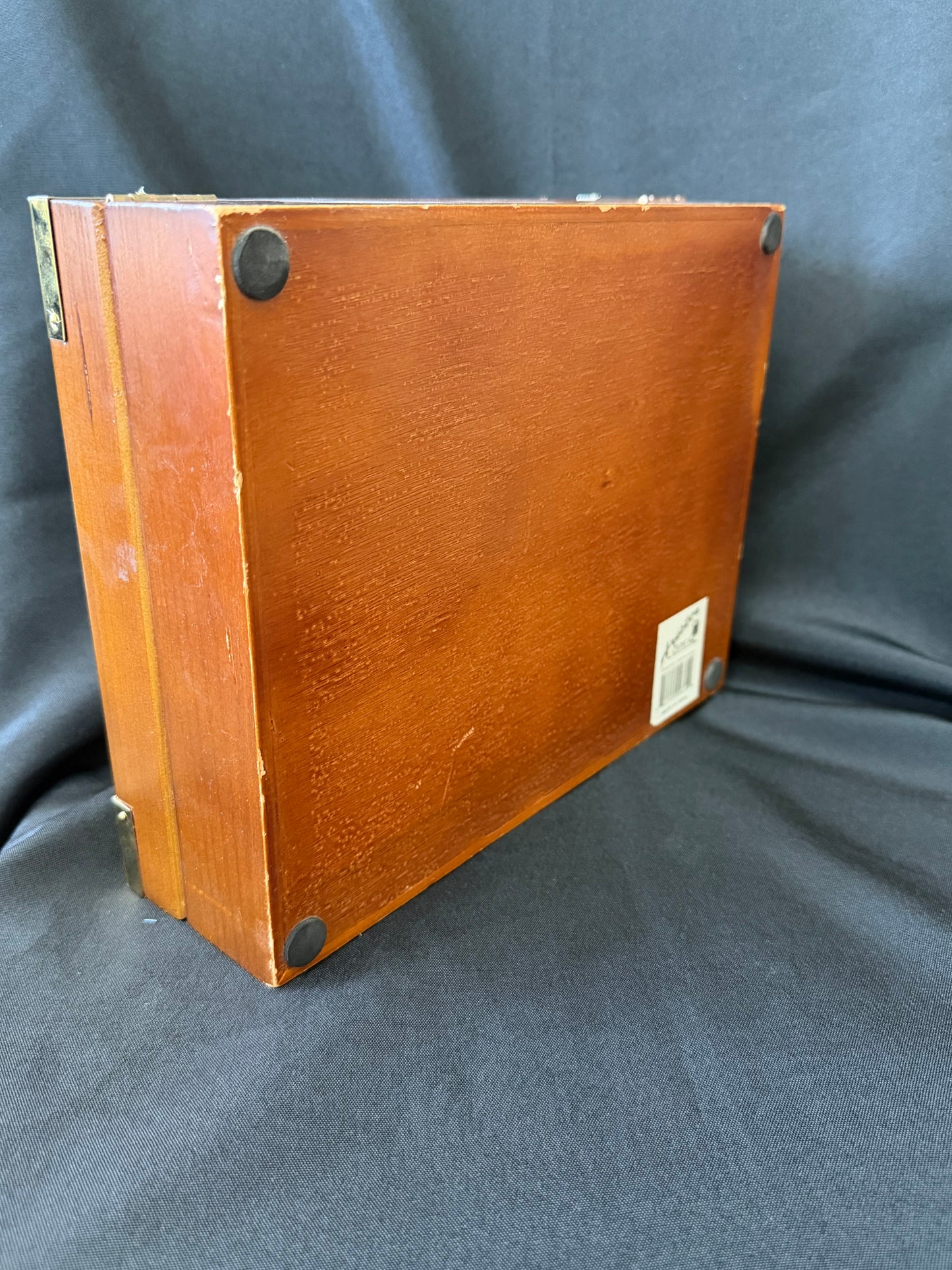 Vintage Wood Brass Playing Card Storage Box “All On The Spin Of A Wheel”