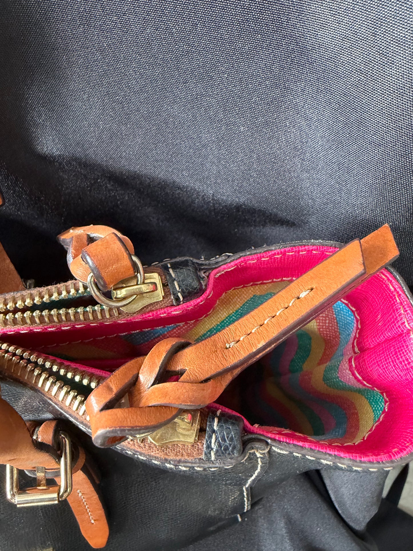 Dooney & Bourke Miller Satchel — Black Leather Double Zipper Bag