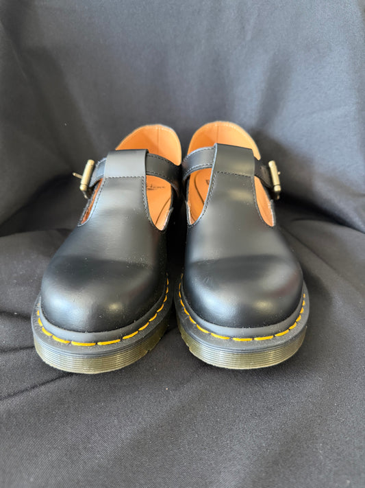 Dr. Doc Martens Polley Black Smooth Leather T-Bar Mary Jane Shoes Women's Sz 8