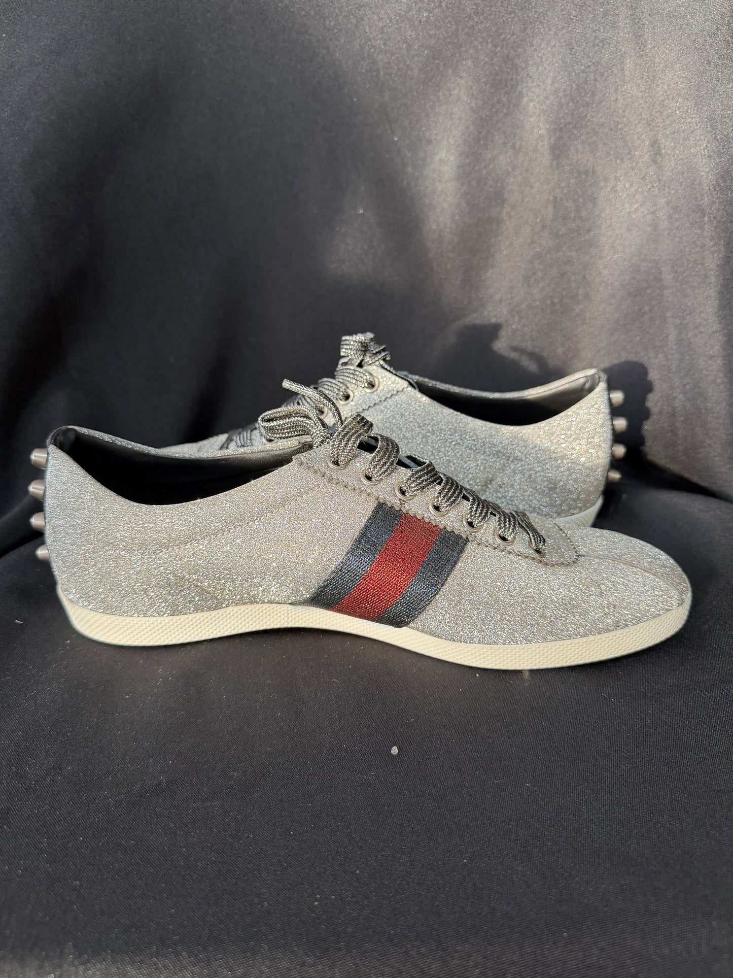 Gucci Bambi Web Silver Sparkle Low Top Sneakers 414864