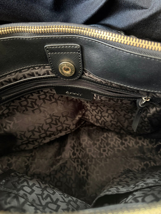DKNY — Soft Black Leather Satchel, Double Zipper