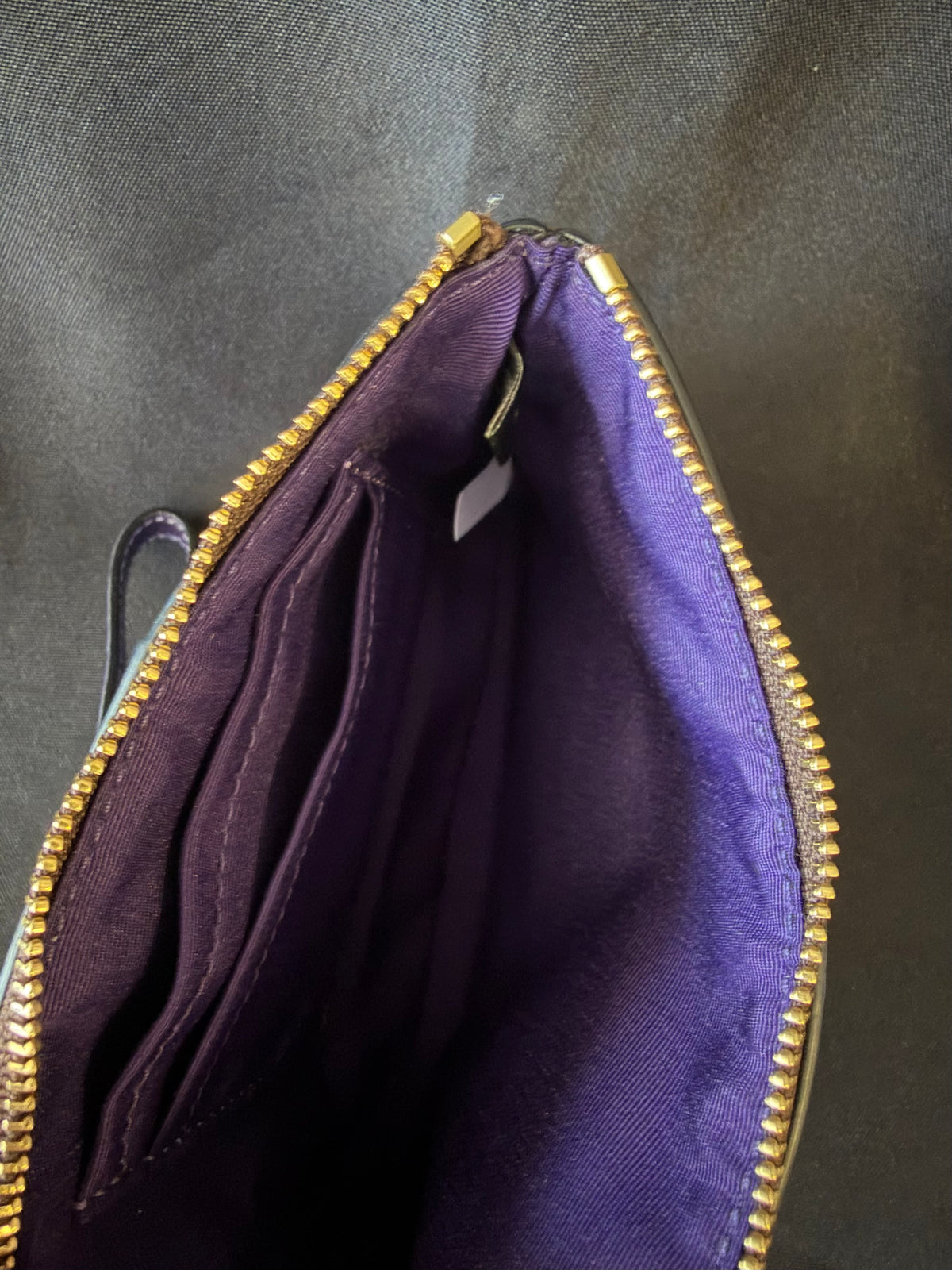 Coach F58035 — Signature PVC Leather Corner Zip Wristlet, Purple and Brown