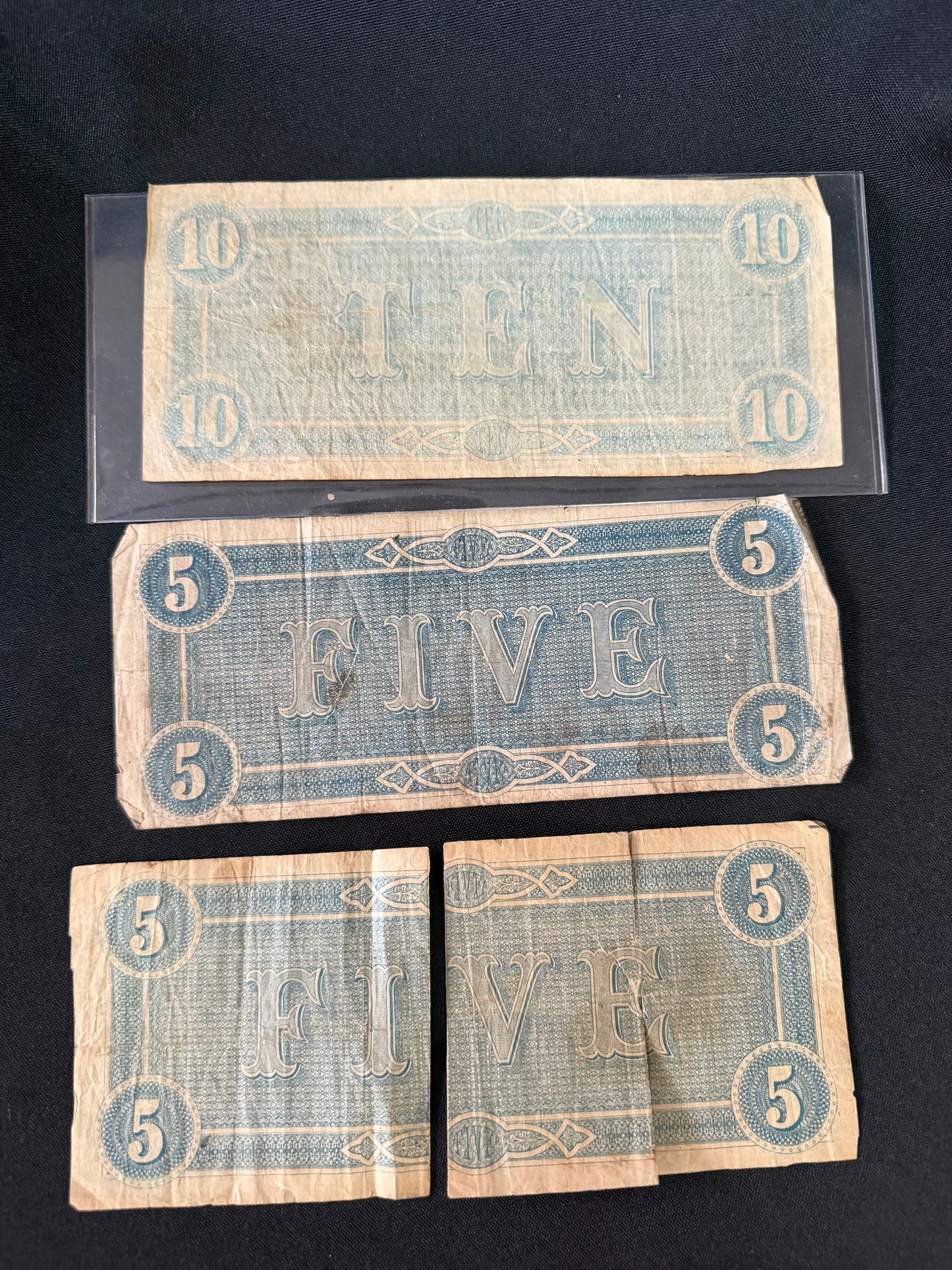 1864 Confederate States of America $10 & $5 Bill — Richmond, VA