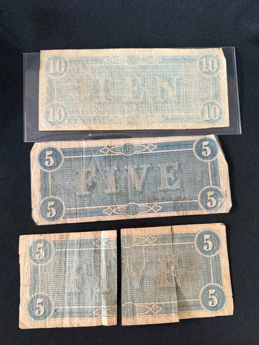 1864 Confederate States of America $10 & $5 Bill — Richmond, VA