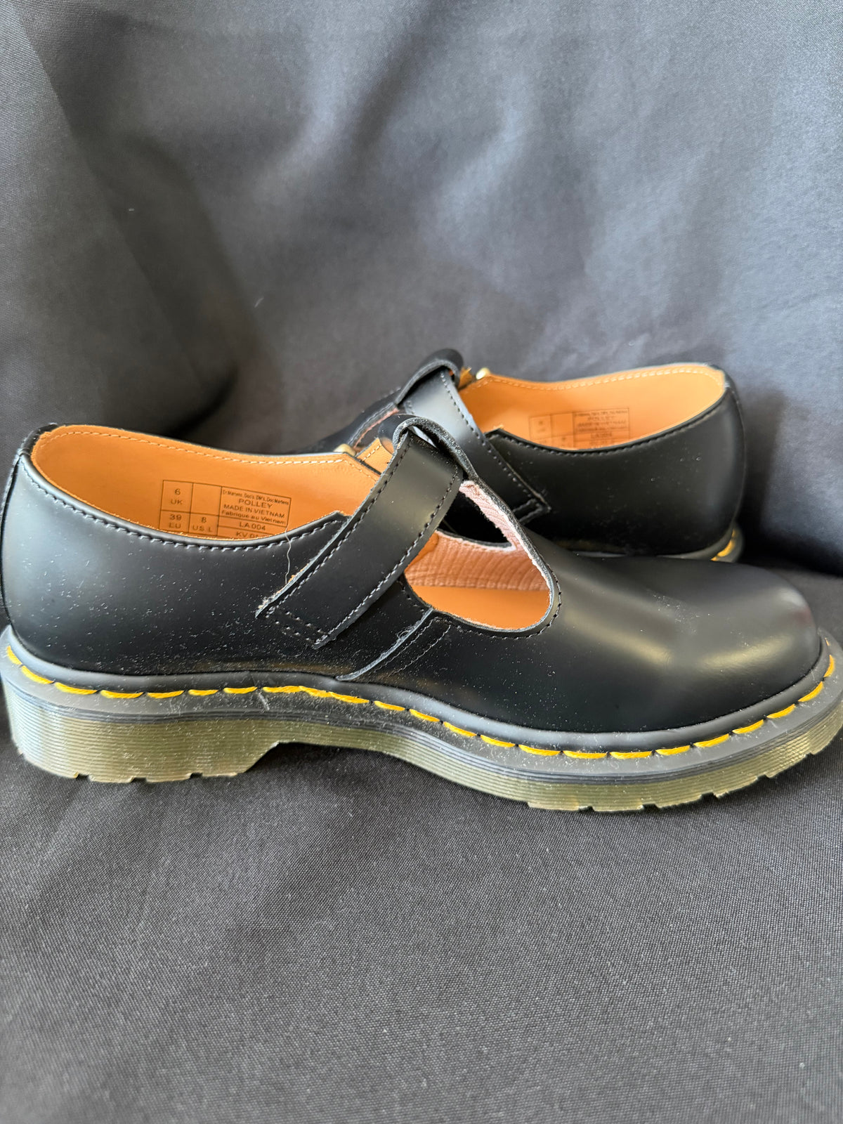 Dr. Doc Martens Polley Black Smooth Leather T-Bar Mary Jane Shoes Women's Sz 8