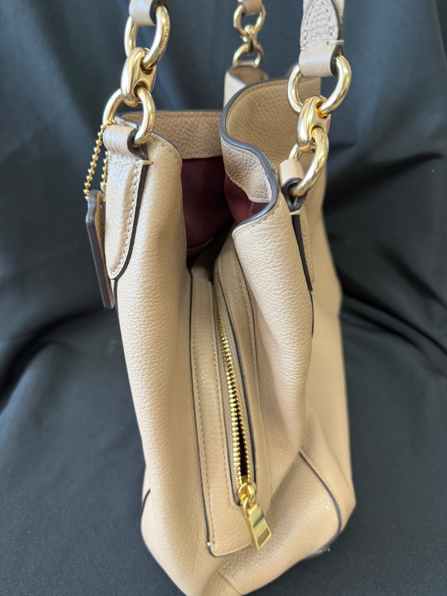 Coach — Edie Shoulder Bag in Beige Leather