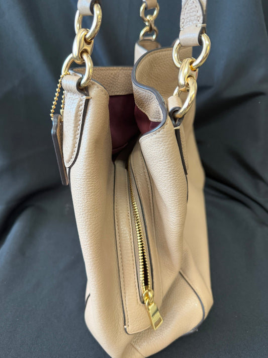 Coach — Edie Shoulder Bag in Beige Leather
