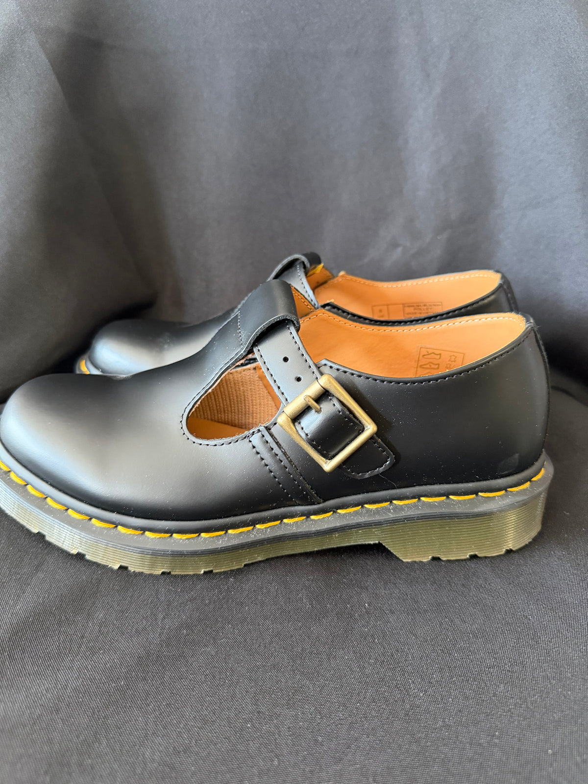 Dr. Doc Martens Polley Black Smooth Leather T-Bar Mary Jane Shoes Women's Sz 8