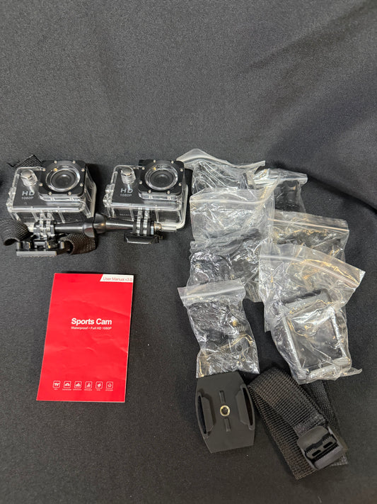 Set of 2 Black Sports Cam 1080P Full HD 2.0" Screen Waterproof 30M Action Camera
