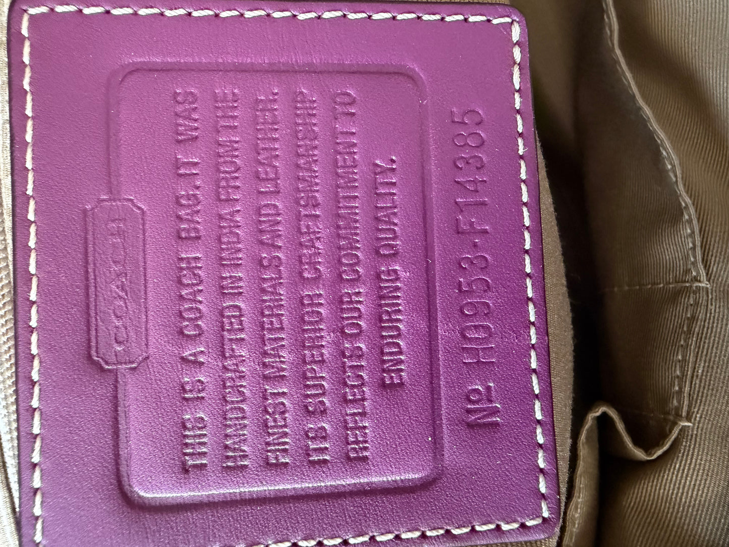 Coach Signature "Bleecker" Tote — Plum & Brown Leather Trim