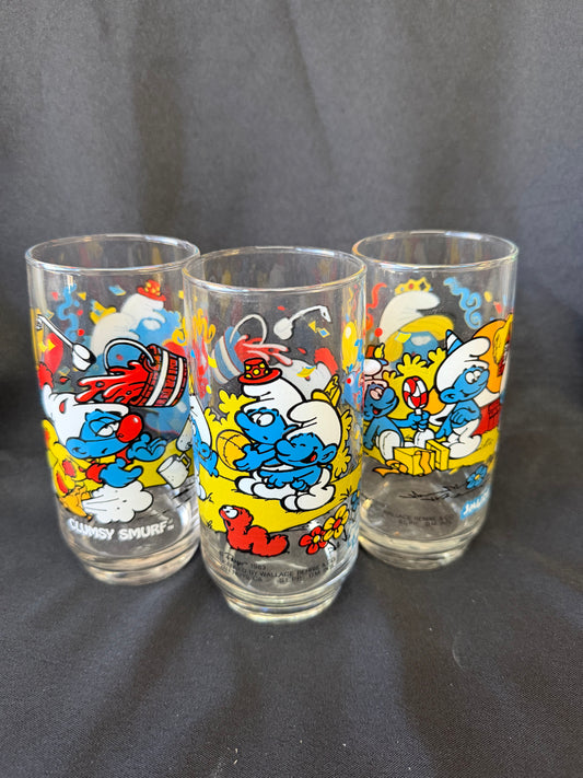 Smurfs Collectors Drinking Glass set (vintage 1983) - Wallace Berrie & Co. and Peyo