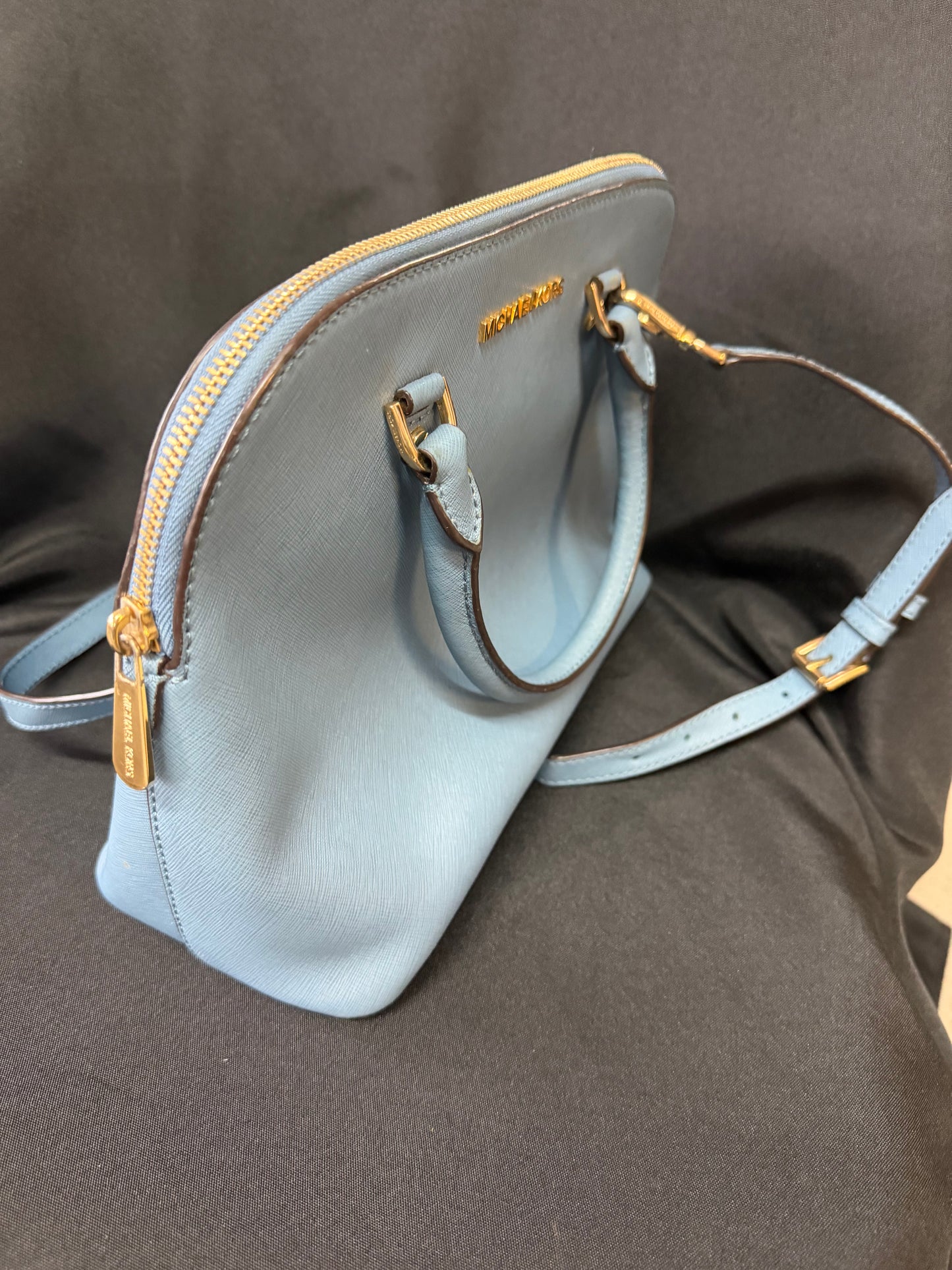 Michael Kors Cindy Large Dome Leather Satchel – Pale Blue