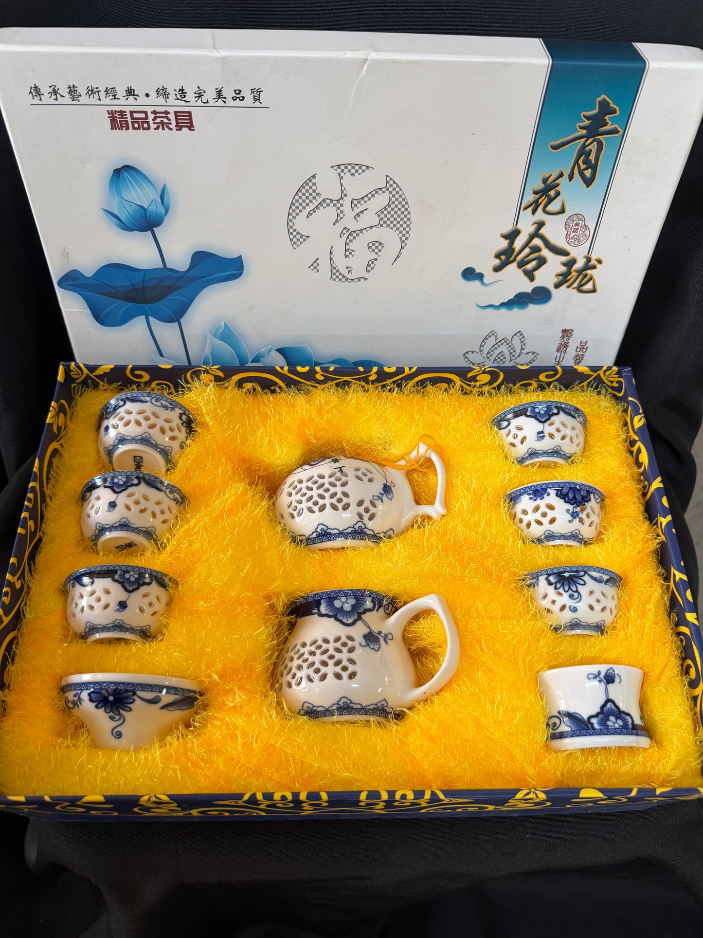 Translucent Blue & White Porcelain Teapot and Cup Fine Tea Set