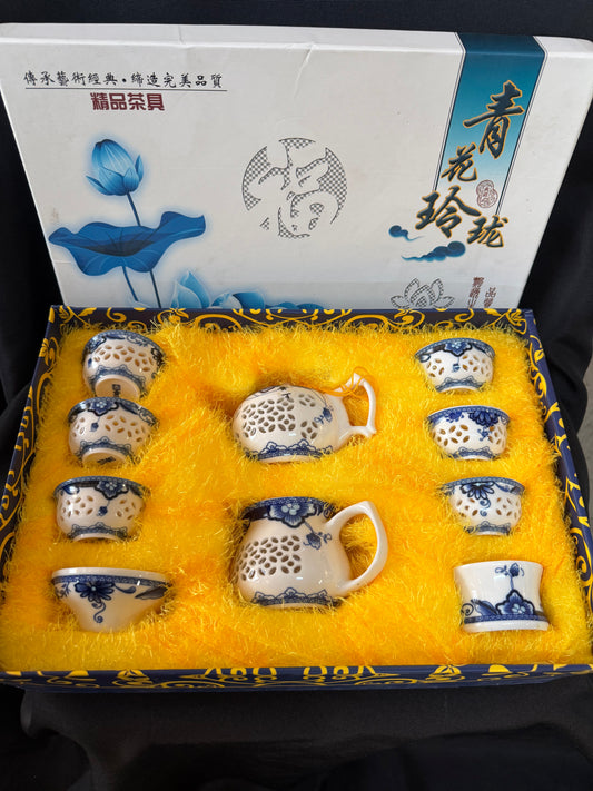 Translucent Blue & White Porcelain Teapot and Cup Fine Tea Set