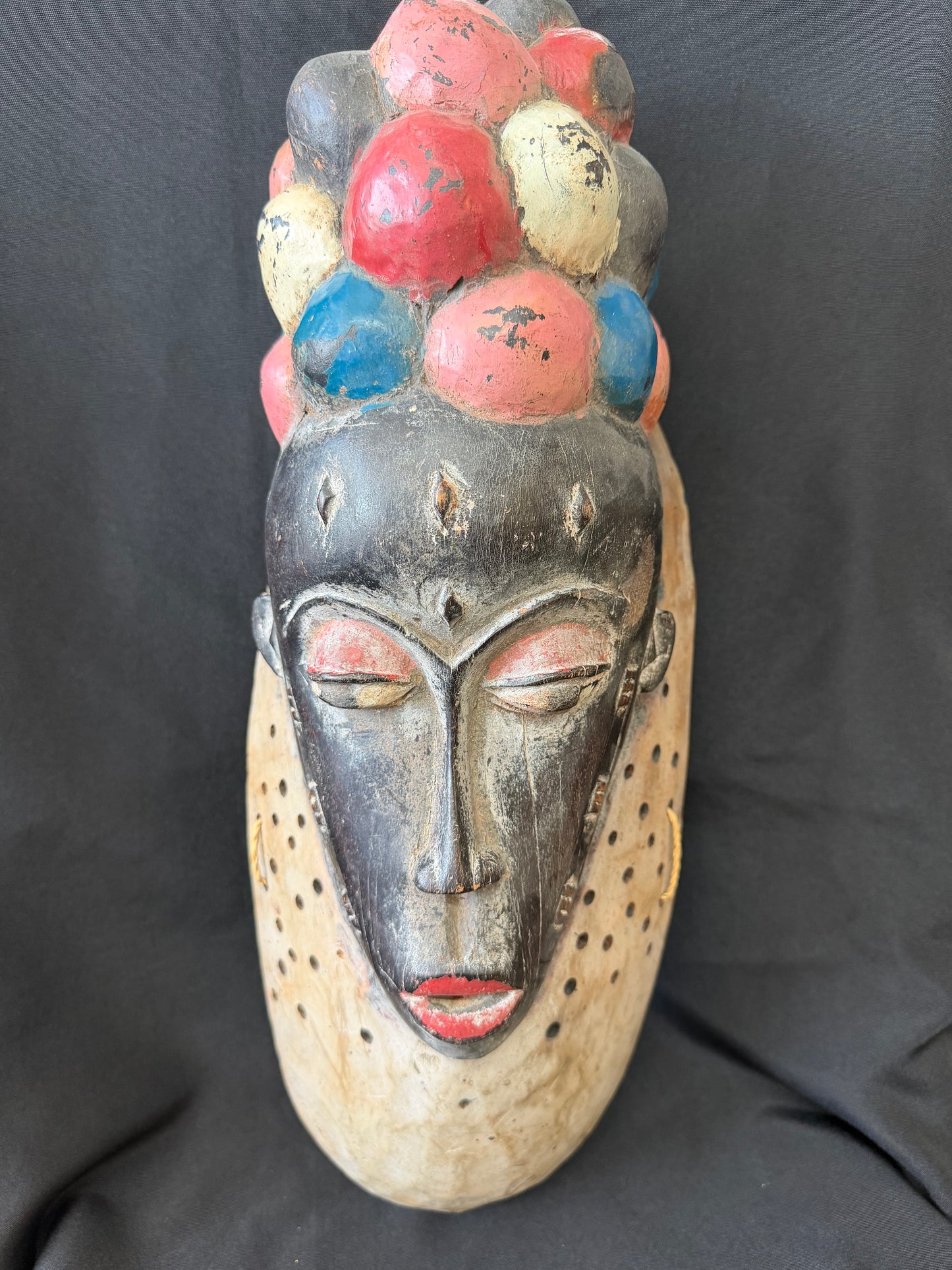 Hand Carved Wooden African Mask — Wall Hanging, 21" x 8" (Unknown Origin)
