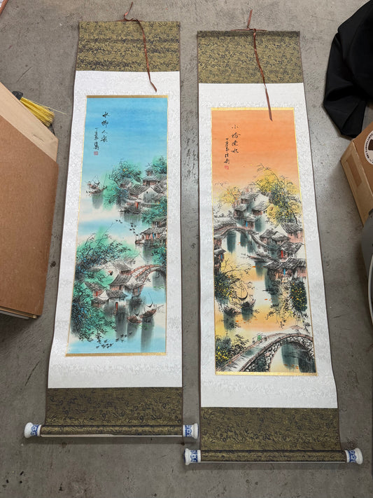 Vintage East Asian Hanging Scrolls - set of 4