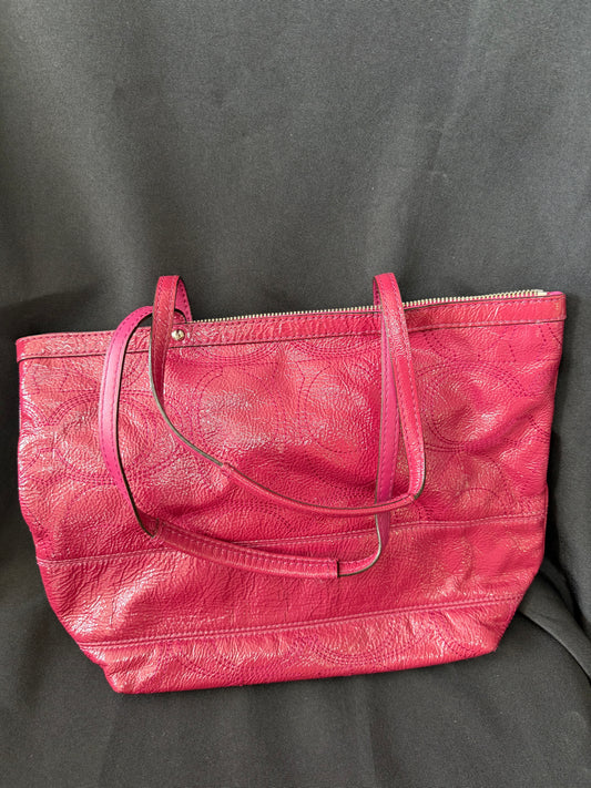 Coach Stitched Signature C Berry Pink Leather Tote Bag