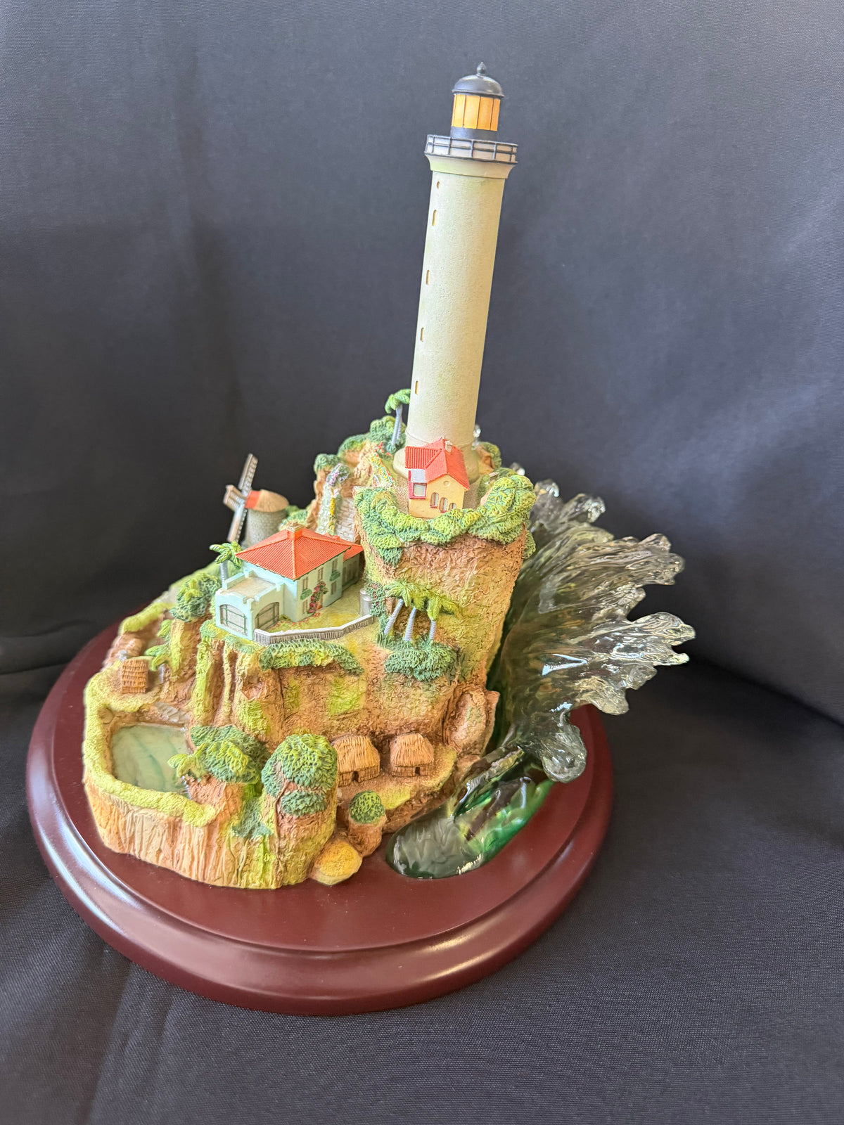 Lenox — “Light at Paradise Cove” Coastal Lighthouse Sculpture with Wood Base (2002)