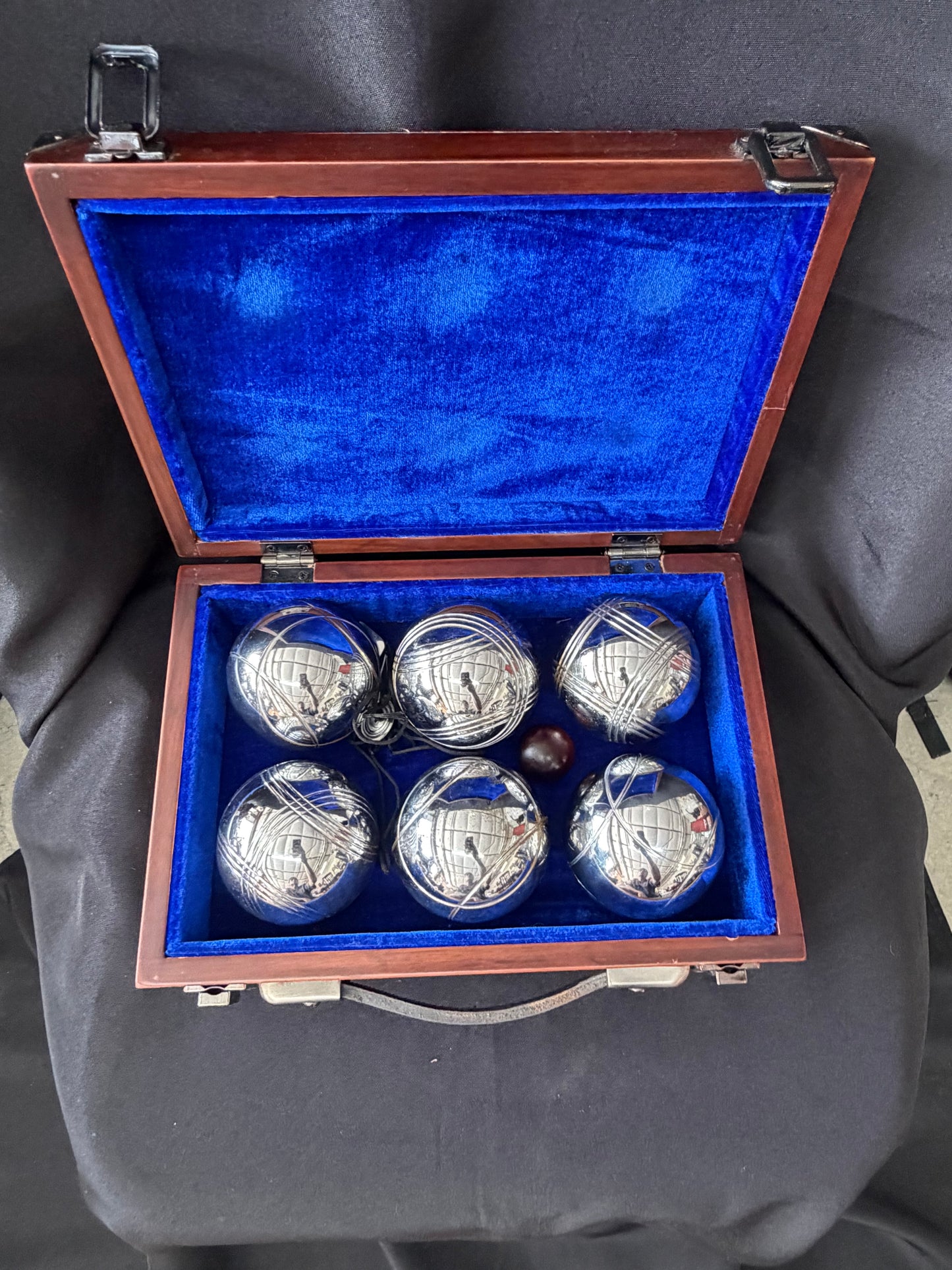 Vintage Pier One Pétanque Set — 6 Chrome Ball Set & Wooden Box