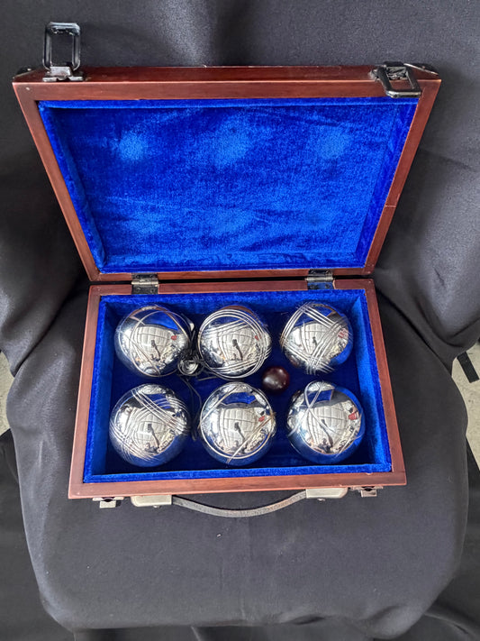 Vintage Pier One Pétanque Set — 6 Chrome Ball Set & Wooden Box