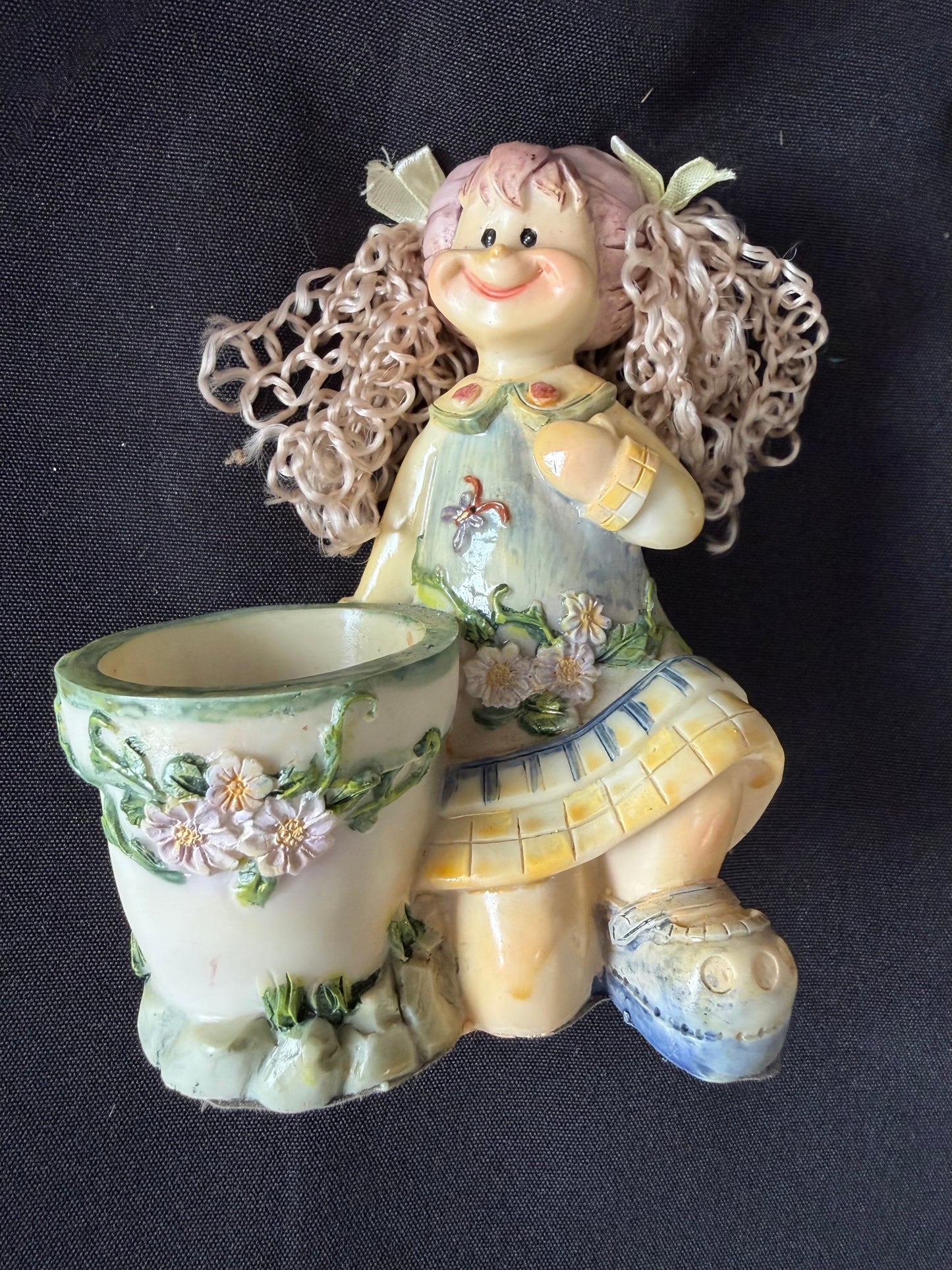 Resin Flower Pot Girl Figurine - Set of 3