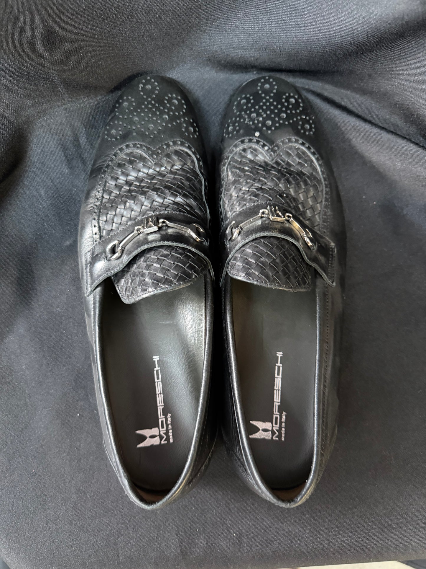 Moreschi Black Woven Leather Loafers – Made in Italy