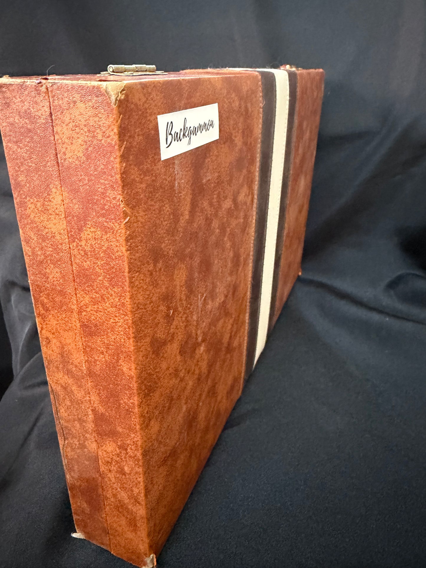 Vintage 15″ Backgammon Travel Set — Brown Faux Leather Briefcase