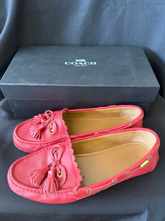 Coach Tassel Pebbled Grain Leather Loafers — Women's 9M, True Red, Q9098