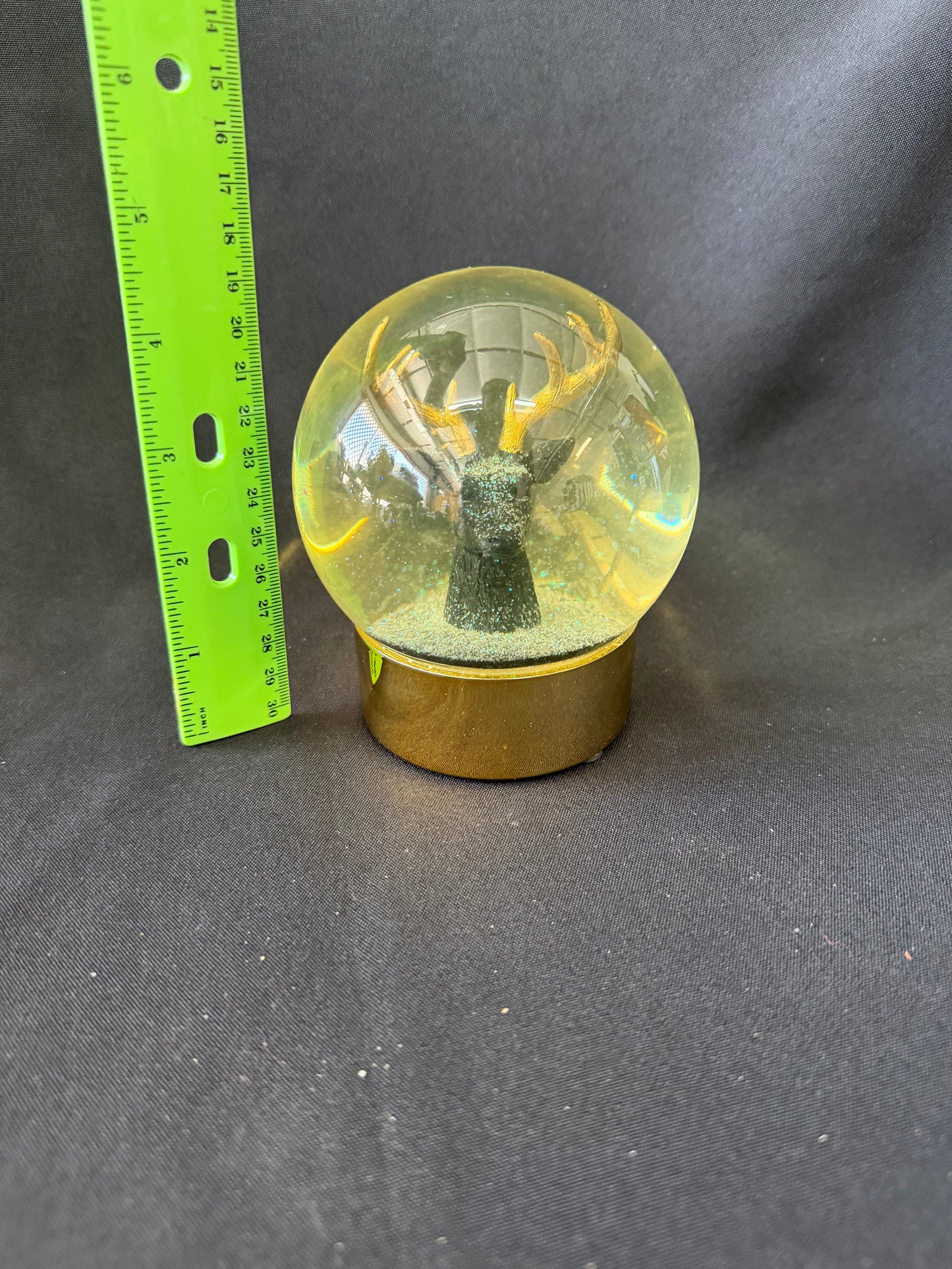Black Stag Snow Glass Globe - Golden Antlers and Base
