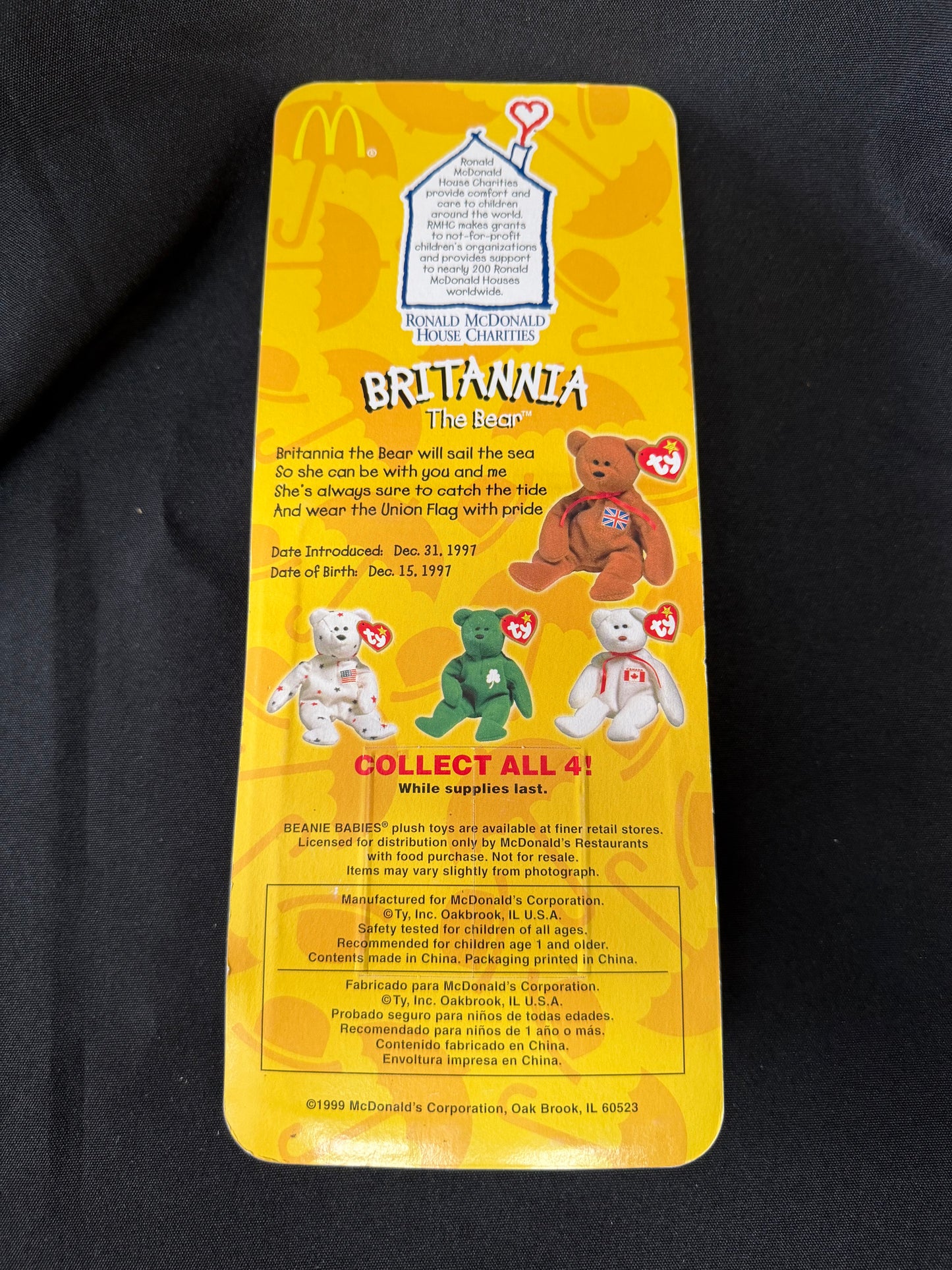 1999 Brittania the Bear Ty House Toy - by Ronald McDonald