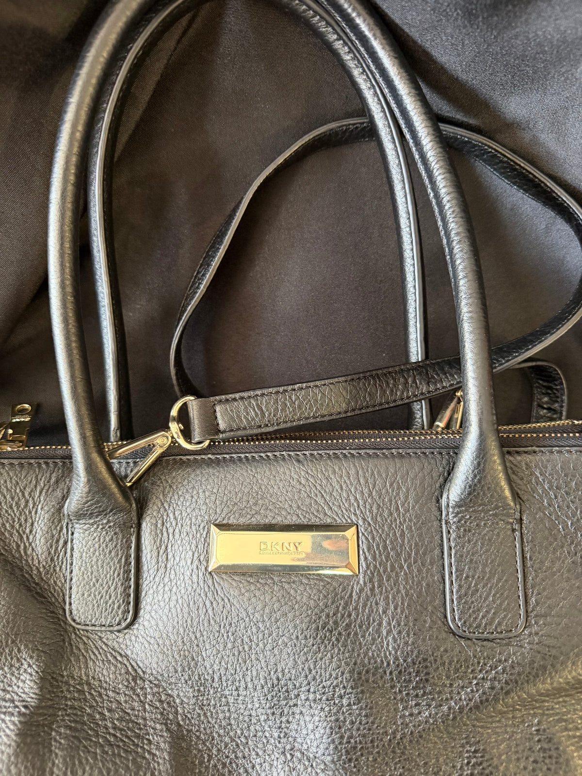 DKNY — Soft Black Leather Satchel, Double Zipper