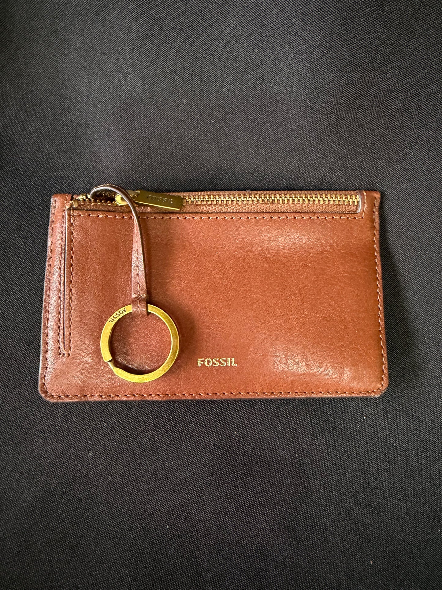 Fossil Logan Zip Card Case – Brown Leather