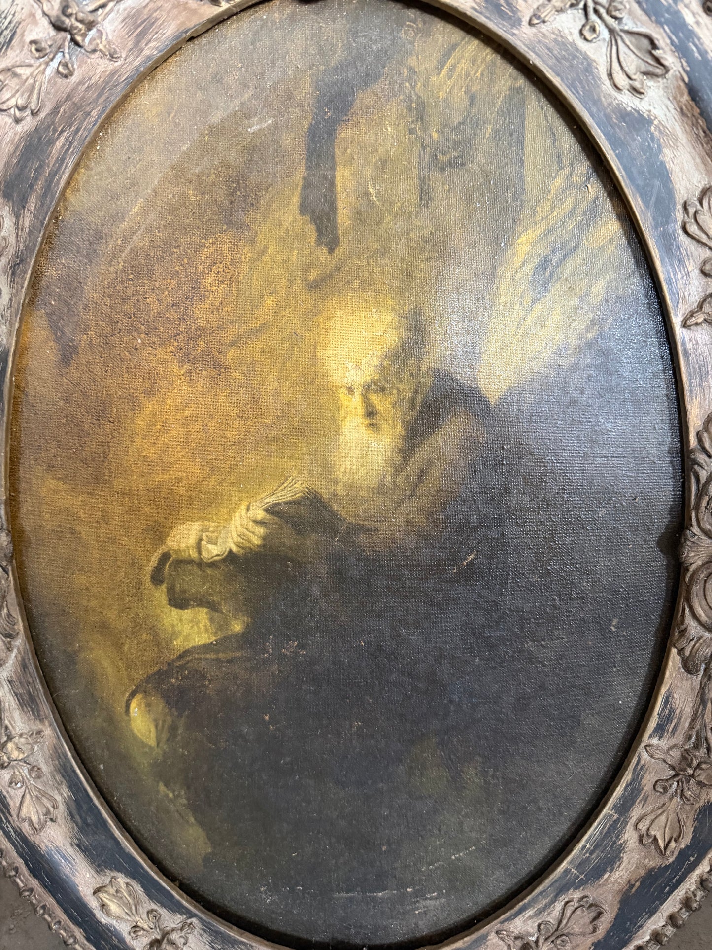 Philosopher Reading — Vintage Rembrandt Reproduction in Wooden Frame (~18" x 25")