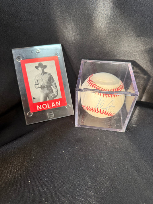 Nolan Ryan - "Nolan Knows Heat" Baseball Card and Autographed baseball