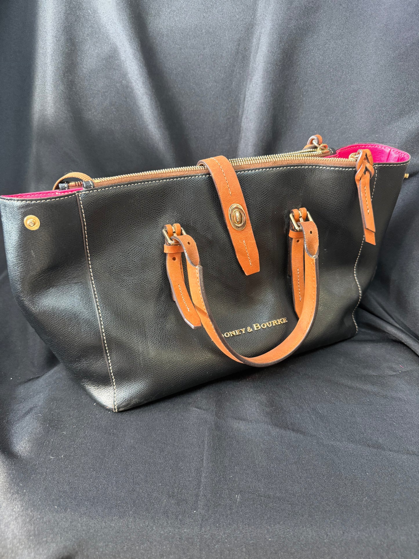 Dooney & Bourke Miller Satchel — Black Leather Double Zipper Bag