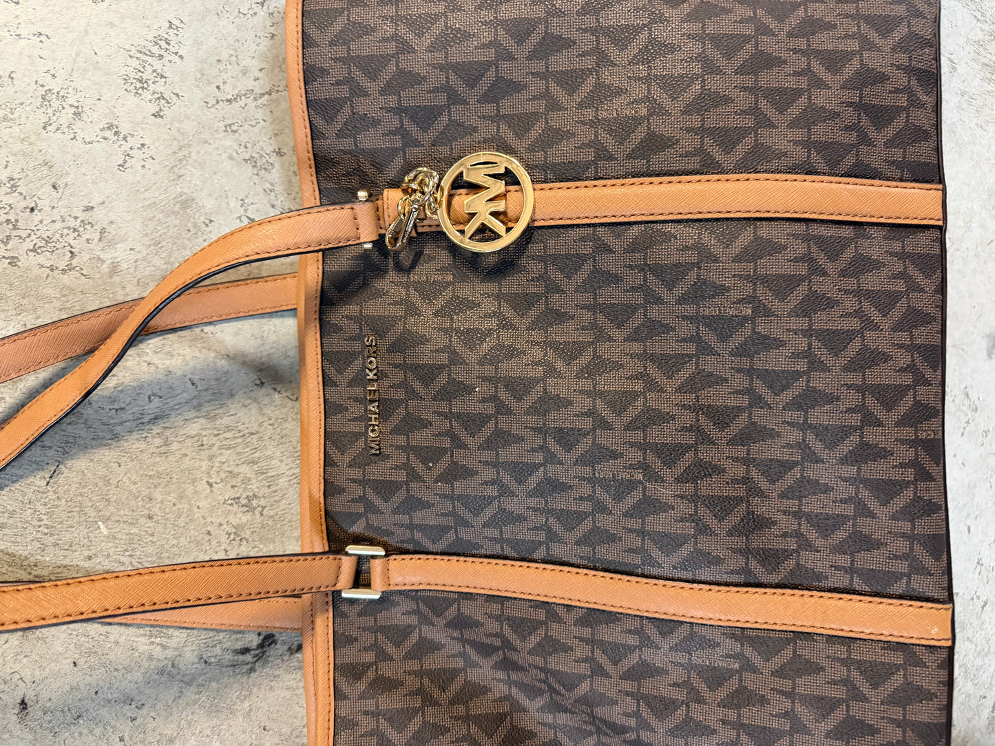 Michael Kors Large Temple Tote Bag — Brown Monogram Canvas