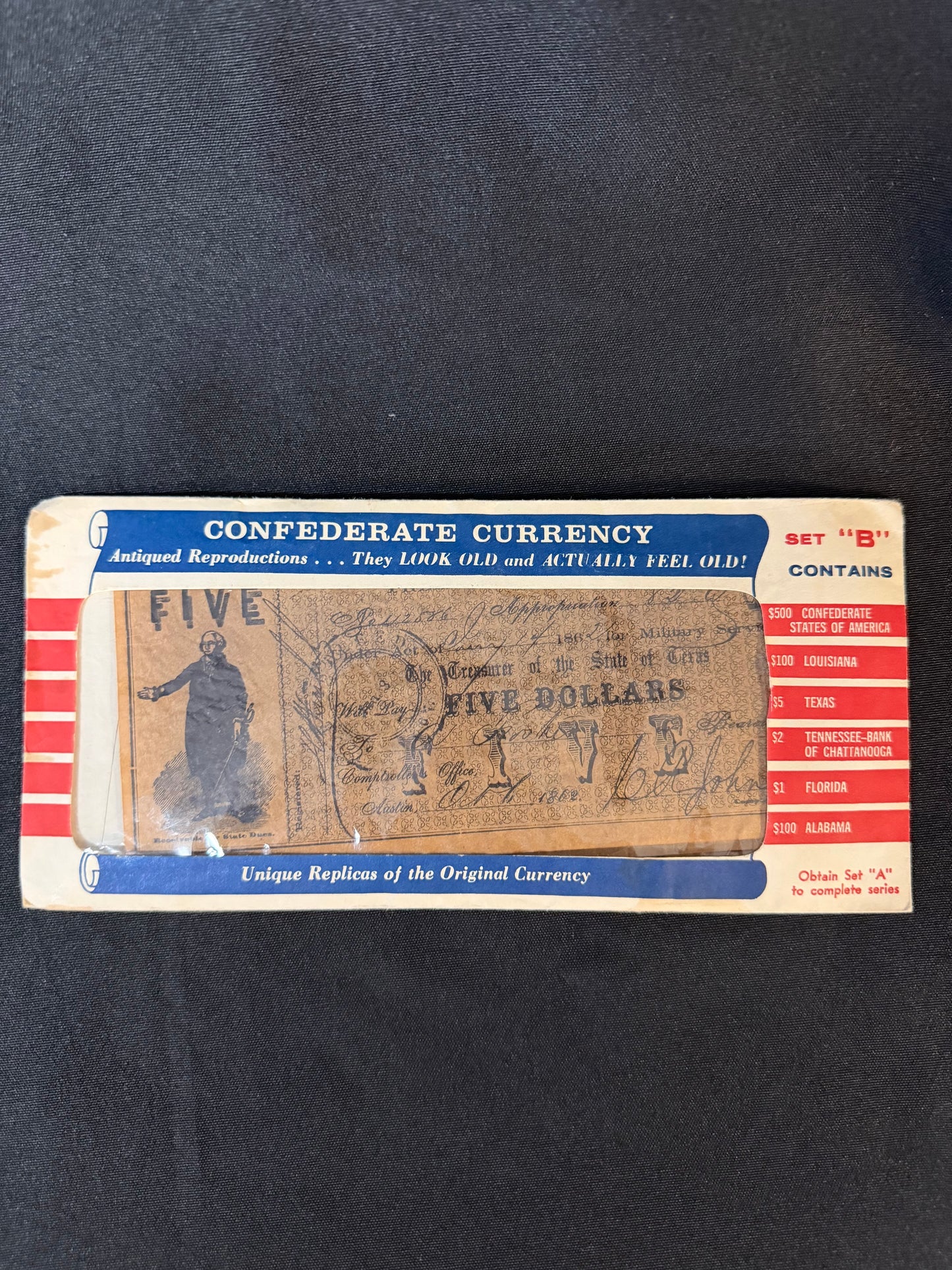 Vintage Antiqued Reproductions Confederate Currency Bills Set B