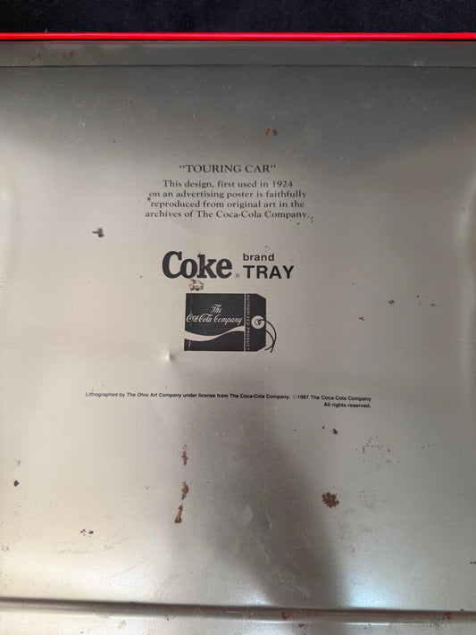 1987 Coca-Cola Metal Serving Tray — "Touring Car" Reproduction of 1924 Original